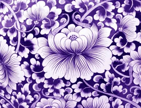 Ceramic surface background with flowers. Stock Photos