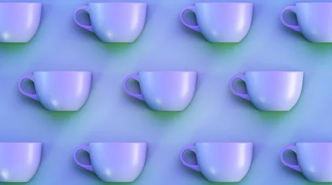 Ceramic tableware background. Blue tea mugs. Stock Illustration