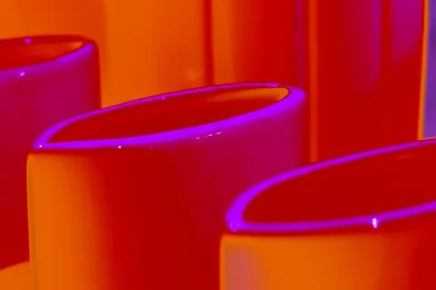 Ceramic tableware. Streamlined shapes. Changed color scheme. Stock Photos