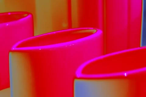 Ceramic tableware. Streamlined shapes. Changed color scheme. Stock Photos