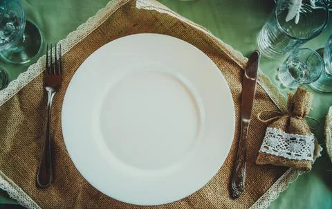 Ceramic tableware on the table Stock Photos