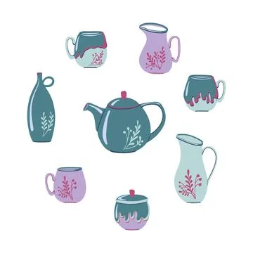 Ceramic tea set Stock Illustration