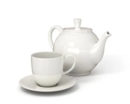 Ceramic teapot and cup of tea isolated on white background Stock Illustration