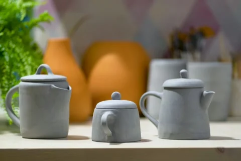 Ceramic Teapot set. Stop motion video footage Stock Footage 147044056