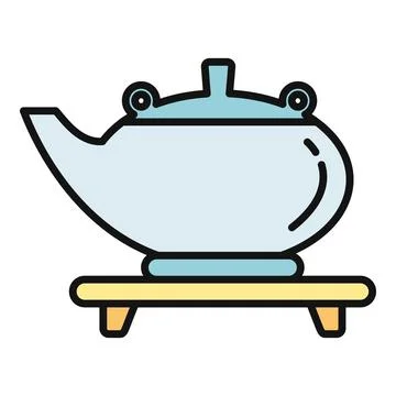 Ceramic teapot on stand icon brewing hot tea Stock Illustration