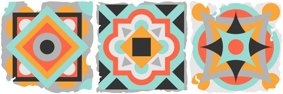 Ceramic tile abstract pattern. Geometric simple motif. Mexican talavera Illustrazione stock