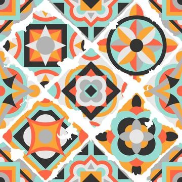 Ceramic tile abstract pattern. Geometric simple motif. Mexican talavera Stock Illustration