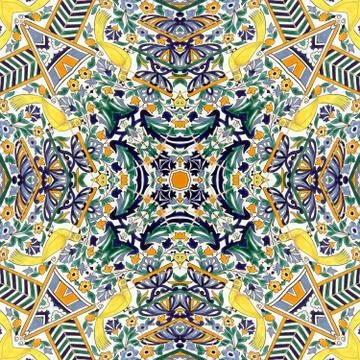 Ceramic tile - color kaleidoscopically generated background, seamless Stock Illustration