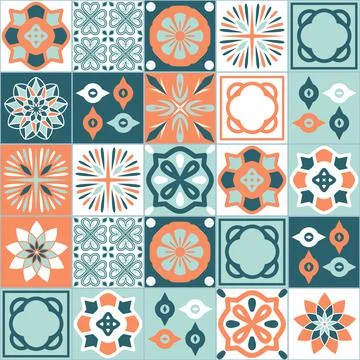 Ceramic tile design orange gray blue color, square ceramic tiles 库存插图