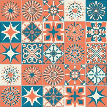 Ceramic tile design, square ceramic tiles in Spanish Azulejo talavera style,  Ilustración de archivo