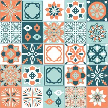 Ceramic tile design, square ceramic tiles in Spanish Azulejo talavera style,  Ilustración de archivo