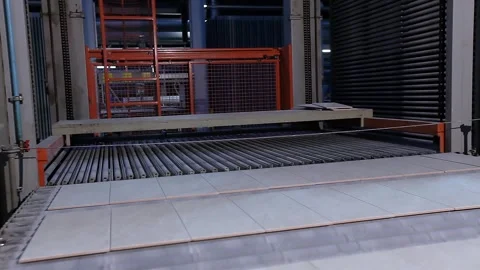 Ceramic tile manufacturing plant. The process of making ceramic tiles. A Stock Footage 321054984