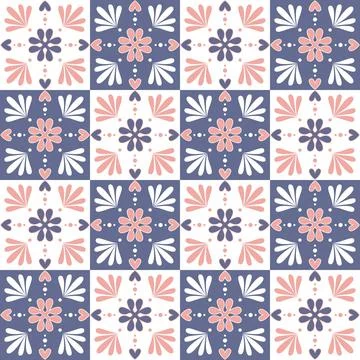 Ceramic tile mosaic, design wall decoration illustration. Violet pink lilac p Stock Illustration