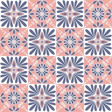 Ceramic tile mosaic, Violet pink lilac pastel color ornate seamless pattern Illustrazione stock