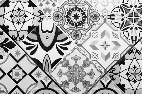 Ceramic tile pattern. Eclectic style vintage tiles with floral and geometric  Stock Photos