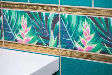 Ceramic tile pattern - kitchen interior facade Stock Photos