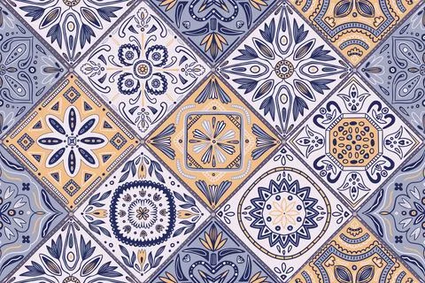 Ceramic tile pattern, mosaic decor. Floral print for wall in vintage portuguese Illustrazione stock