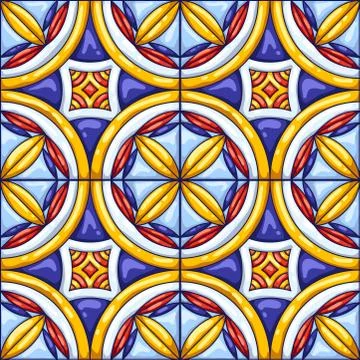 Ceramic tile pattern. Typical ornate portuguese or italian ceramic tiles Illustrazione stock