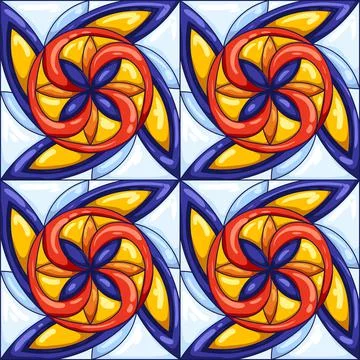 Ceramic tile pattern. Typical ornate portuguese or italian ceramic tiles Stock Illustration