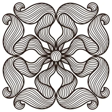 Ceramic tile pattern with wave line curls. Mediterranean porcelain pottery. Illustrazione stock