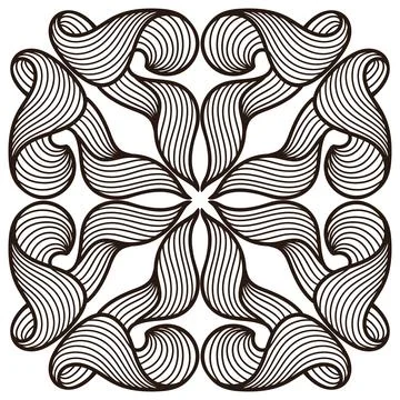 Ceramic tile pattern with wave line curls. Mediterranean porcelain pottery. 스톡 일러스트