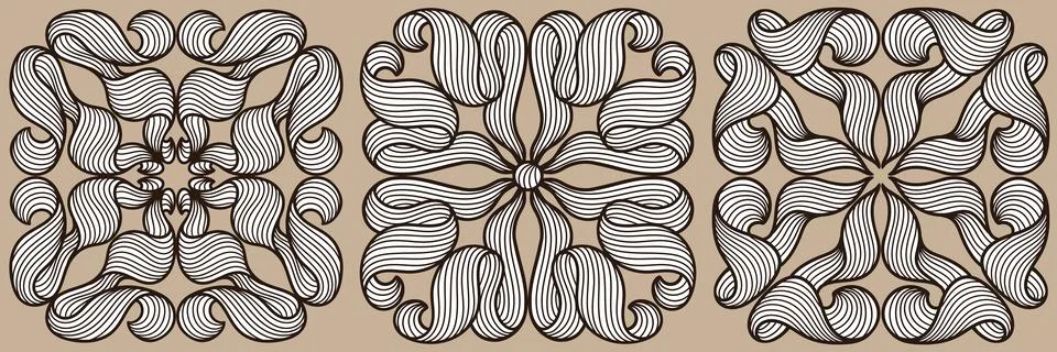Ceramic tile pattern with wave line curls. Mediterranean porcelain pottery. 스톡 일러스트