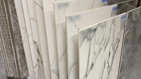 Ceramic Tile Samples Display at Construction Store | Large Format Marble Pattern Stock Footage 321362809