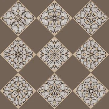 Ceramic tile seamless pattern with wave line curls. Mediterranean porcelain Stock Illustration