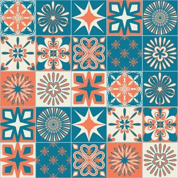 Ceramic tile with square patterns, trendy patchwork ceramic tile design vecto Illustrazione stock