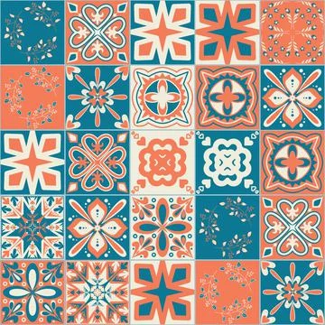 Ceramic tile with square patterns, trendy patchwork ceramic tile design Illustrazione stock