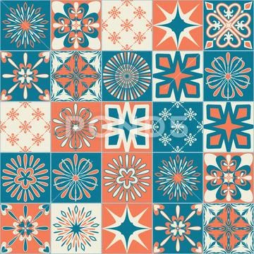Ceramic tile, trendy patchwork ceramic tile design vector Illustration Ilustraciones de archivo
