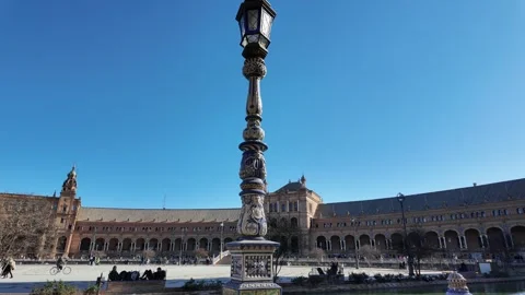 Ceramic-tiled intricate blue and white designs at Plaza de España Stock Footage 296708936