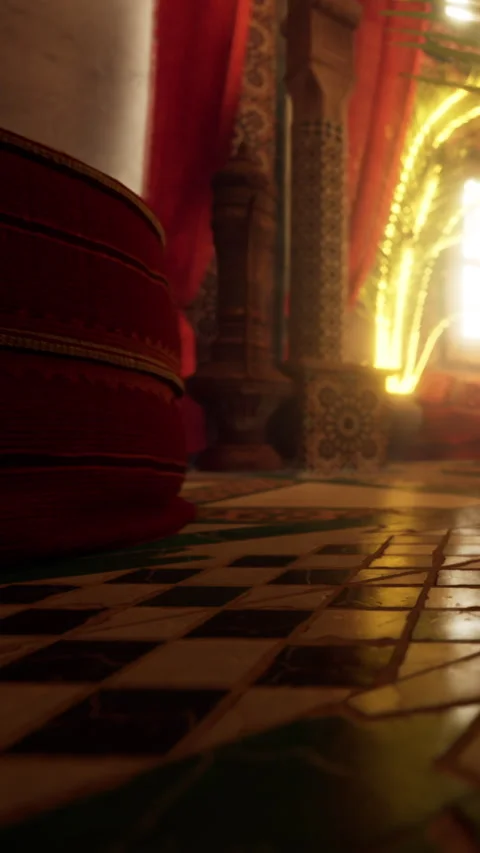 Ceramic tiles and decorative elements in a Moroccan room Stock Footage 343154709