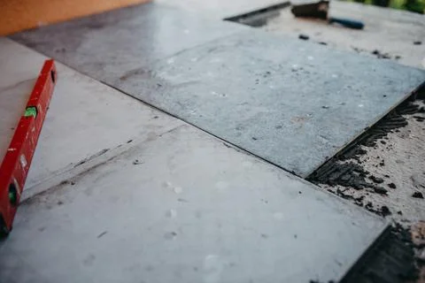 Ceramic tiles and tools for tiler ceramic tiles installation Home improvement Foto stock