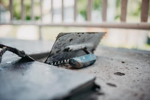 Ceramic tiles and tools for tiler ceramic tiles installation Home improvement Stock Photos