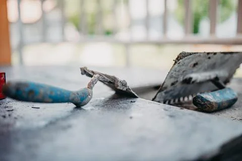 Ceramic tiles and tools for tiler ceramic tiles installation Home improvement Foto stock
