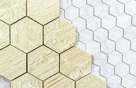 Ceramic tiles in the form of honeycombs. Hexagonal floor tiles. Stock Photos