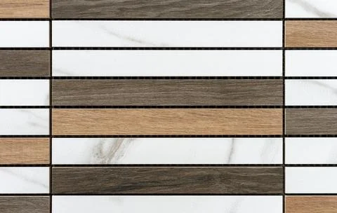 Ceramic tiles in the form of rectangles with wood color and texture. 스톡 사진