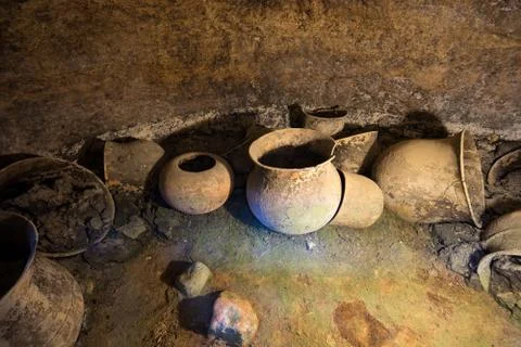 Ceramic urns in a tomb Stock Photos