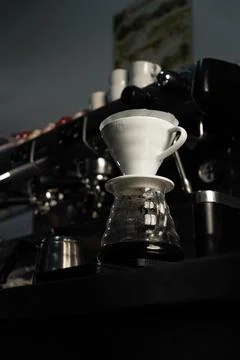 Ceramic V60 dripper on glass server 写真素材