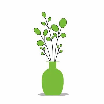 Ceramic vase with exotic leaves Stock Illustration