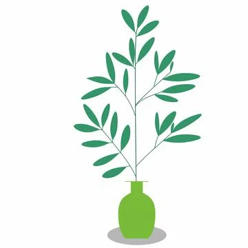 Ceramic vase with exotic leaves Stock Illustration