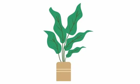 Ceramic vase with exotic leaves Illustrazione stock