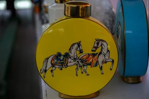 Ceramic vase with horses for home decor Stock Photos