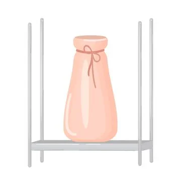 Ceramic vase with rope decorations on a stand, on a shelf. Isolated illustration Stock Illustration