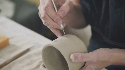 Ceramic ware handmade. Ceramic tableware: the process of creating Stock Footage 73226936