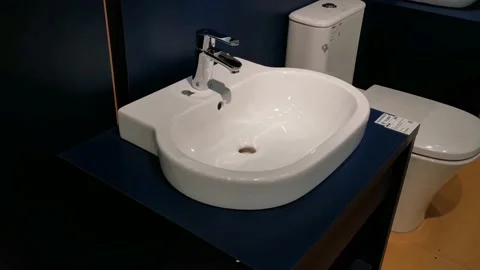 Ceramic Washbasin with Mixer Stock Footage 159836655