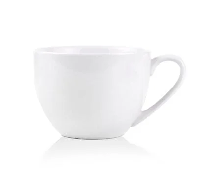 Ceramic white tea cup isolated on white background. Side view Stock-Fotos