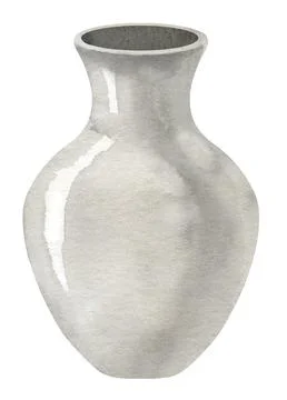 Ceramic white Vase on isolated background. Hand drawn watercolor illustration of Illustrazione stock
