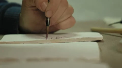 Ceramic workshop. making ceramic tiles 스톡 동영상 141369275